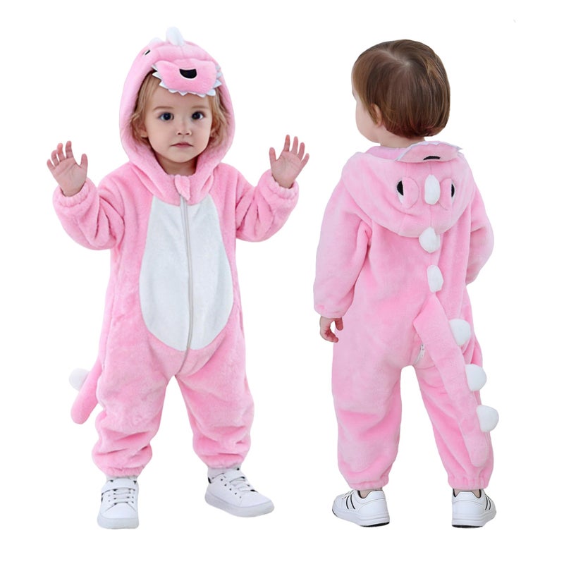TONWHAR Infant And Toddler Halloween Cosplay Costume Kids' Animal Outfit Snowsuit(6-12 Months,Pink Dinosaur) - Image 1